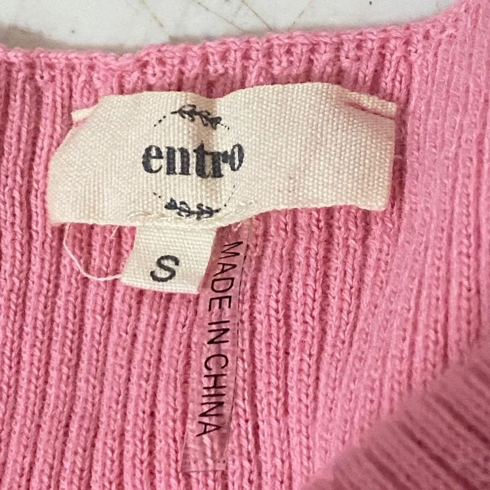 Pink Bow Crop‎ Sweater S Balletcore Soft Girl Romantic Square Neck Puff Sleeve